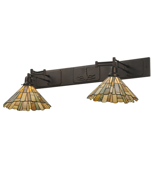 Meyda Lighting Delta 36-55" 2-Light Mahogany Bronze Swing Arm Wall Sconce With Multi-Colored Jadestone Shade