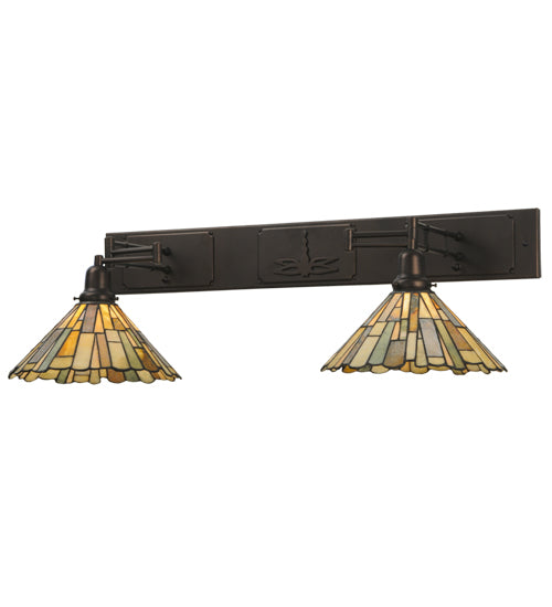 Meyda Lighting Delta 36-55" 2-Light Mahogany Bronze Swing Arm Wall Sconce With Multi-Colored Jadestone Shade
