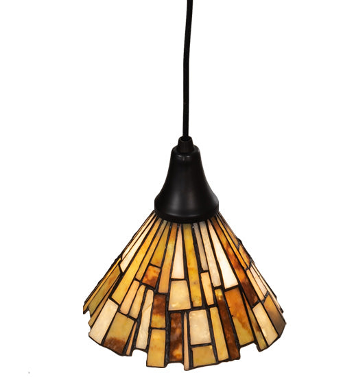 Meyda Lighting Delta 38" Craftsman Brown Mini Pendant Light With Beige Jadestone Shade Glass