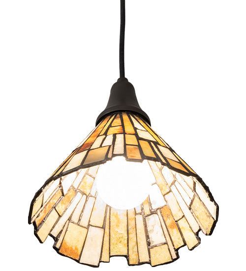 Meyda Lighting Delta 38" Craftsman Brown Mini Pendant Light With Beige Jadestone Shade Glass