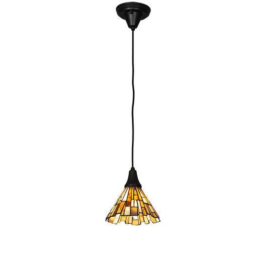 Meyda Lighting Delta 38" Craftsman Brown Mini Pendant Light With Beige Jadestone Shade Glass