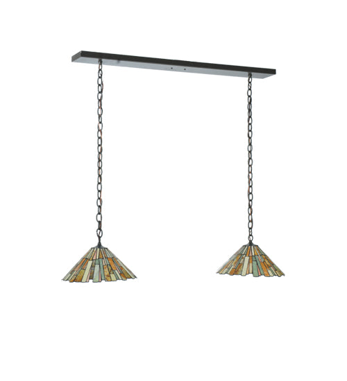 Meyda Lighting Delta 45" 2-Light Timeless Bronze Island Pendant Light With Beige Jadestone Shade Glass
