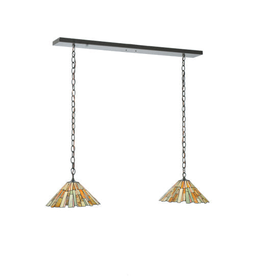 Meyda Lighting Delta 45" 2-Light Timeless Bronze Island Pendant Light With Beige Jadestone Shade Glass
