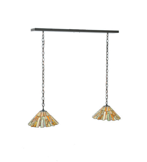 Meyda Lighting Delta 45" 2-Light Timeless Bronze Island Pendant Light With Beige Jadestone Shade Glass