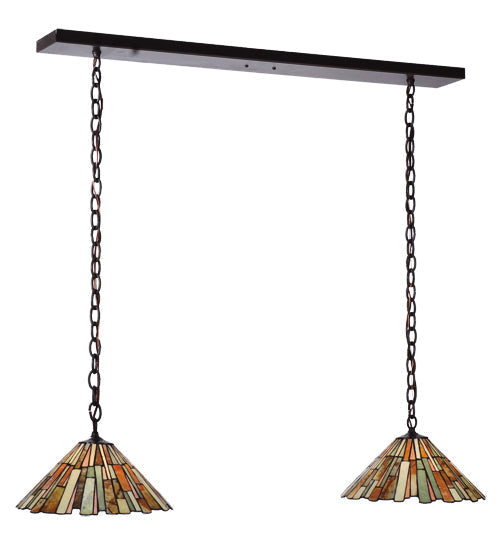 Meyda Lighting Delta 45" 2-Light Timeless Bronze Island Pendant Light With Beige Jadestone Shade Glass