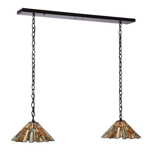Meyda Lighting Delta 45" 2-Light Timeless Bronze Island Pendant Light With Beige Jadestone Shade Glass
