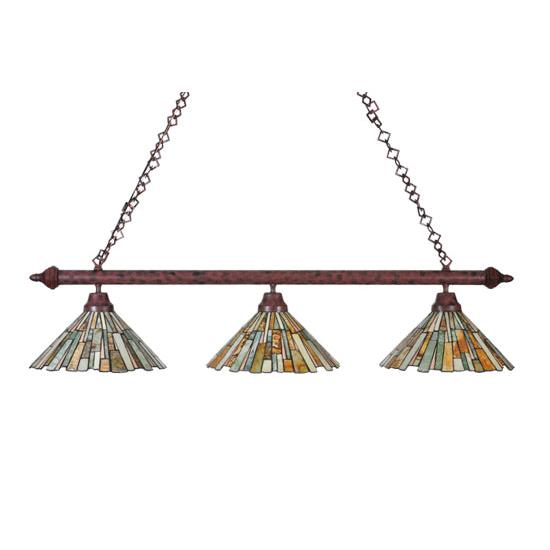 Meyda Lighting Delta 47" 3-Light Jadestone Island Pendant Light With Multi-Colored Shade Glass