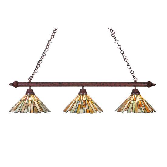 Meyda Lighting Delta 47" 3-Light Jadestone Island Pendant Light With Multi-Colored Shade Glass