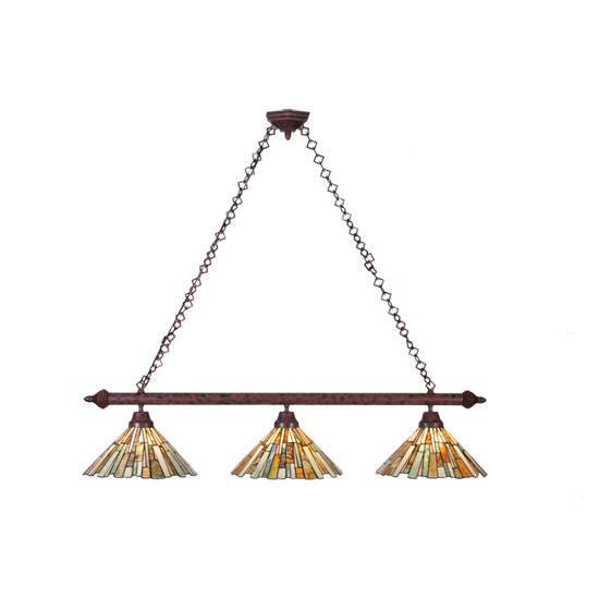 Meyda Lighting Delta 47" 3-Light Jadestone Island Pendant Light With Multi-Colored Shade Glass