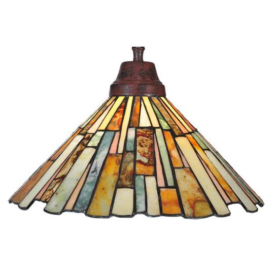 Meyda Lighting Delta 47" 3-Light Jadestone Island Pendant Light With Multi-Colored Shade Glass