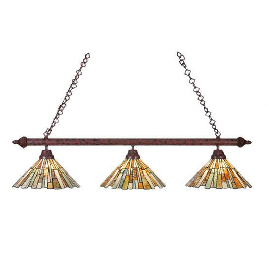 Meyda Lighting Delta 47" 3-Light Jadestone Island Pendant Light With Multi-Colored Shade Glass