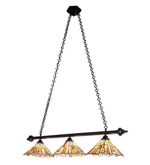 Meyda Lighting Delta 47" 3-Light Timeless Bronze Island Pendant Light With Multi-Colored Jadestone Shade