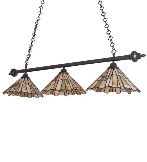 Meyda Lighting Delta 47" 3-Light Timeless Bronze Island Pendant Light With Multi-Colored Jadestone Shade