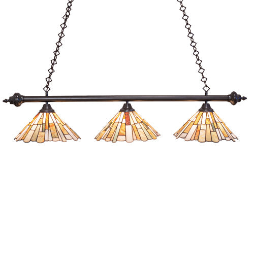 Meyda Lighting Delta 47" 3-Light Timeless Bronze Island Pendant Light With Multi-Colored Jadestone Shade