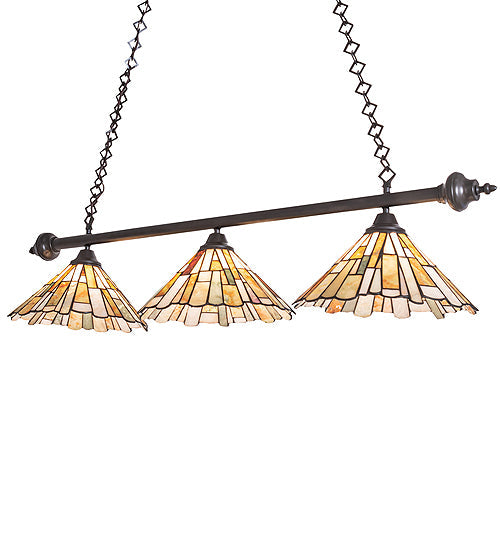 Meyda Lighting Delta 47" 3-Light Timeless Bronze Island Pendant Light With Multi-Colored Jadestone Shade
