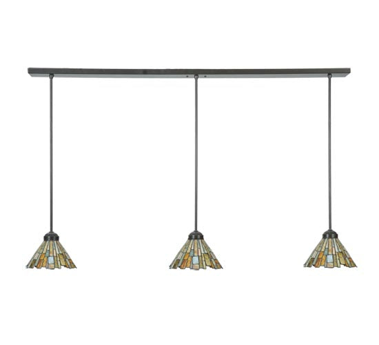 Meyda Lighting Delta 50" 3-Light Timeless Bronze Island Pendant Light With Beige Jadestone Shade Glass