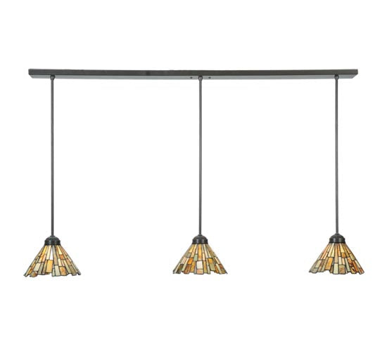 Meyda Lighting Delta 50" 3-Light Timeless Bronze Island Pendant Light With Beige Jadestone Shade Glass
