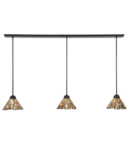 Meyda Lighting Delta 50" 3-Light Timeless Bronze Island Pendant Light With Beige Jadestone Shade Glass