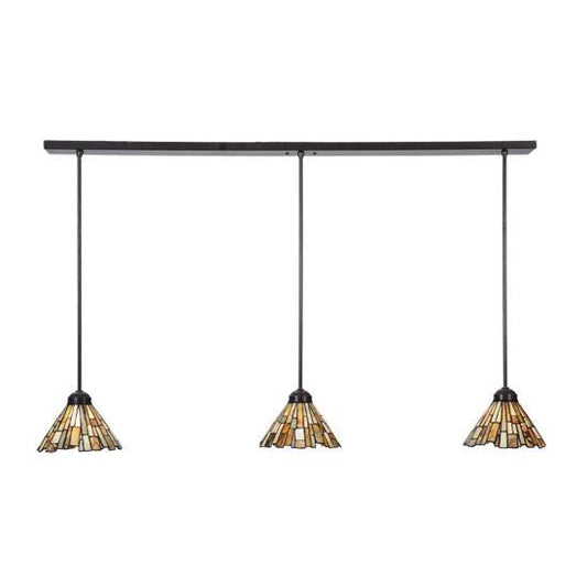 Meyda Lighting Delta 50" 3-Light Timeless Bronze Island Pendant Light With Beige Jadestone Shade Glass
