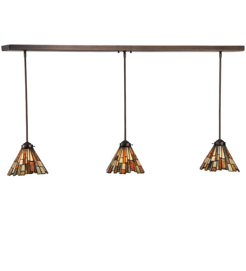 Meyda Lighting Delta 51" 3-Light Mahogany Bronze Island Pendant Light With Multi-Colored Jadestone Shade