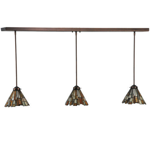 Meyda Lighting Delta 51" 3-Light Mahogany Bronze Island Pendant Light With Multi-Colored Jadestone Shade