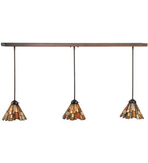 Meyda Lighting Delta 51" 3-Light Mahogany Bronze Island Pendant Light With Multi-Colored Jadestone Shade
