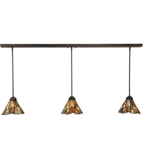Meyda Lighting Delta 51" 3-Light Mahogany Bronze Island Pendant Light With Multi-Colored Jadestone Shade