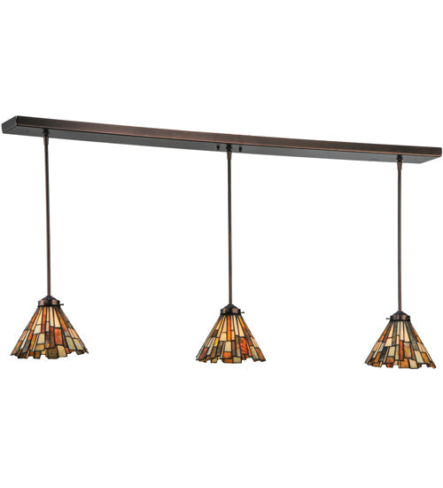 Meyda Lighting Delta 51" 3-Light Mahogany Bronze Island Pendant Light With Multi-Colored Jadestone Shade