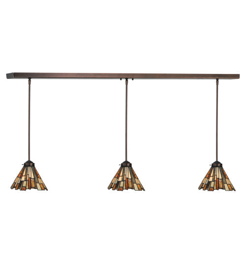 Meyda Lighting Delta 51" 3-Light Mahogany Bronze Island Pendant Light With Multi-Colored Jadestone Shade