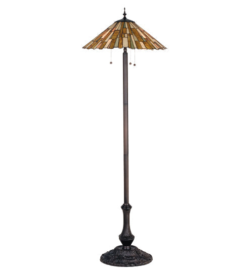 Meyda Lighting Delta 63" 3-Light Mahogany Bronze Floor Lamp With Multi-Colored Jadestone Shade