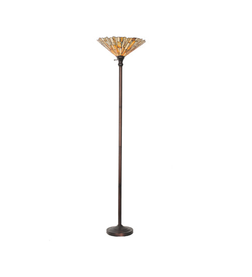 Meyda Lighting Delta 70" Mahogany Bronze Torchiere Floor Lamp With Multi-Colored Shade Glass