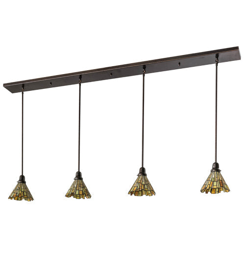 Meyda Lighting Delta 74" Copper Vein Island Pendant Light With Multi-Colored Jadestone Shade