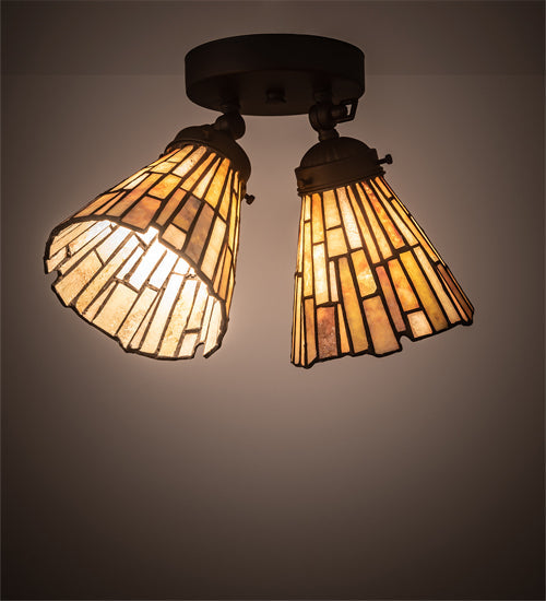 Meyda Lighting Delta 8-16" 2-Light Oil Rubbed Bronze Flush Mount Light With Beige Jadestone Shade