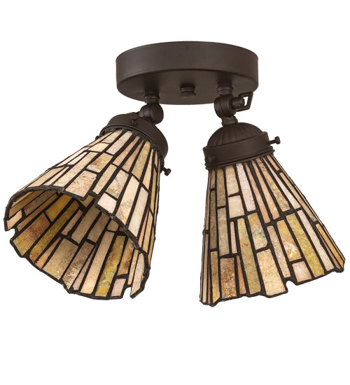 Meyda Lighting Delta 8-16" 2-Light Oil Rubbed Bronze Flush Mount Light With Beige Jadestone Shade