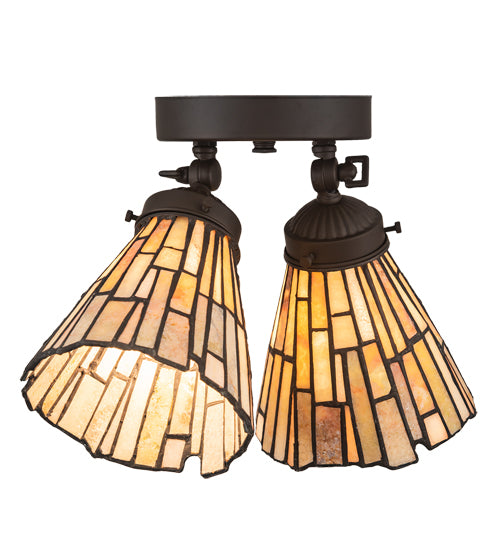 Meyda Lighting Delta 8-16" 2-Light Oil Rubbed Bronze Flush Mount Light With Beige Jadestone Shade