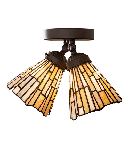Meyda Lighting Delta 8-16" 2-Light Oil Rubbed Bronze Flush Mount Light With Beige Jadestone Shade