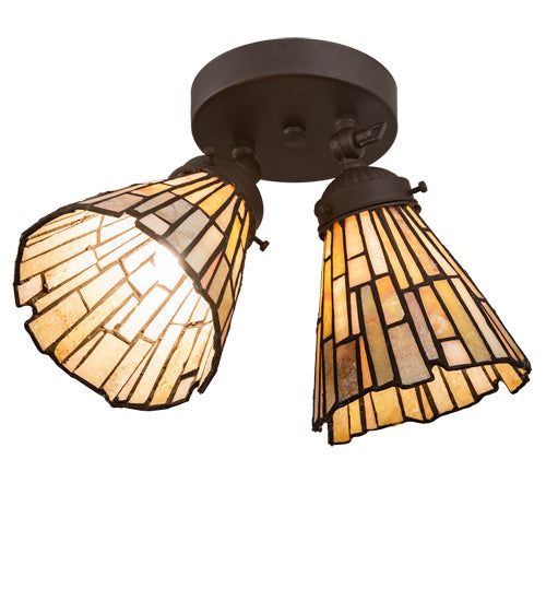 Meyda Lighting Delta 8-16" 2-Light Oil Rubbed Bronze Flush Mount Light With Beige Jadestone Shade