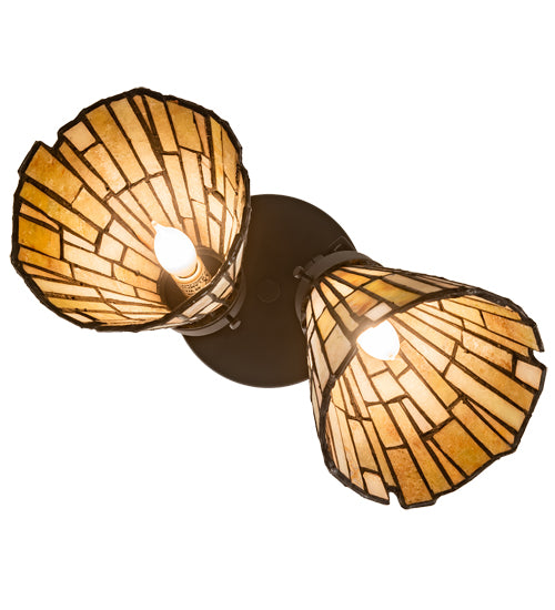 Meyda Lighting Delta 8-16" 2-Light Oil Rubbed Bronze Flush Mount Light With Beige Jadestone Shade