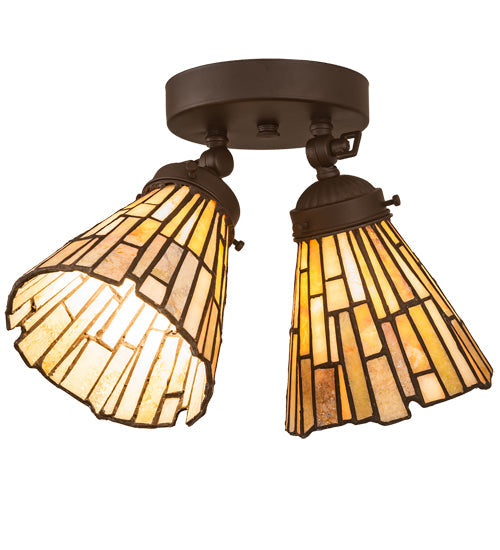 Meyda Lighting Delta 8-16" 2-Light Oil Rubbed Bronze Flush Mount Light With Beige Jadestone Shade