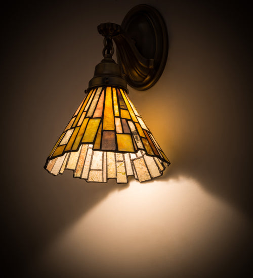 Meyda Lighting Delta 8" Antique Brass Wall Sconce With Multi-Colored Jadestone Shade