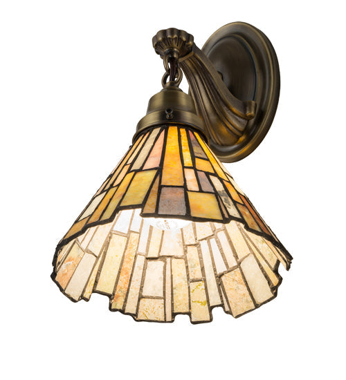 Meyda Lighting Delta 8" Antique Brass Wall Sconce With Multi-Colored Jadestone Shade