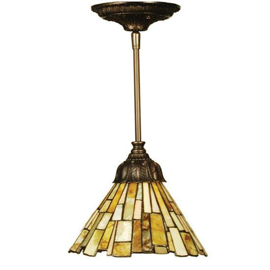 Meyda Lighting Delta 8" Antique Mini Pendant Light With Beige & Honey Amber Jadestone Shade Glass