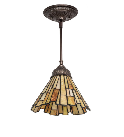 Meyda Lighting Delta 8" Mahogany Bronze Mini Pendant Light With Beige & Honey Amber Jadestone Shade Glass