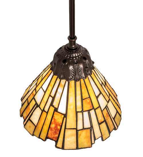 Meyda Lighting Delta 8" Mahogany Bronze Mini Pendant Light With Beige & Honey Amber Jadestone Shade Glass