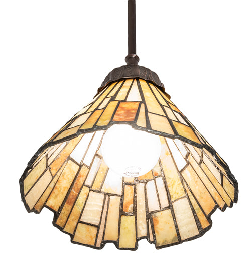 Meyda Lighting Delta 8" Mahogany Bronze Mini Pendant Light With Beige & Honey Amber Jadestone Shade Glass