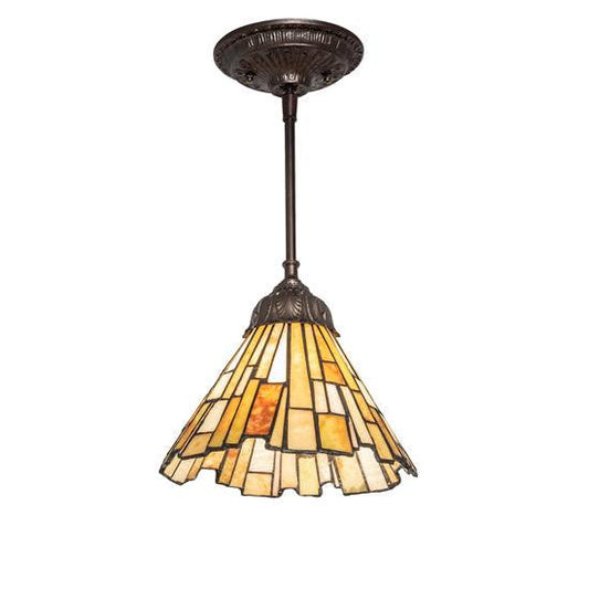 Meyda Lighting Delta 8" Mahogany Bronze Mini Pendant Light With Beige & Honey Amber Jadestone Shade Glass