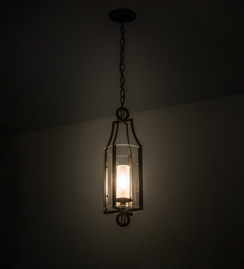 Meyda Lighting Delta 8" Oil Rubbed Bronze Pendant Light With Frosted Clear Shade Glass