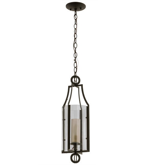 Meyda Lighting Delta 8" Oil Rubbed Bronze Pendant Light With Frosted Clear Shade Glass
