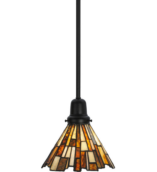 Meyda Lighting Delta 8" Solar Black Mini Pendant Light With Multi-Colored Jadestone Shade