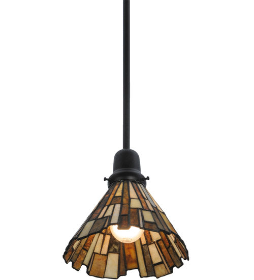 Meyda Lighting Delta 8" Solar Black Mini Pendant Light With Multi-Colored Jadestone Shade